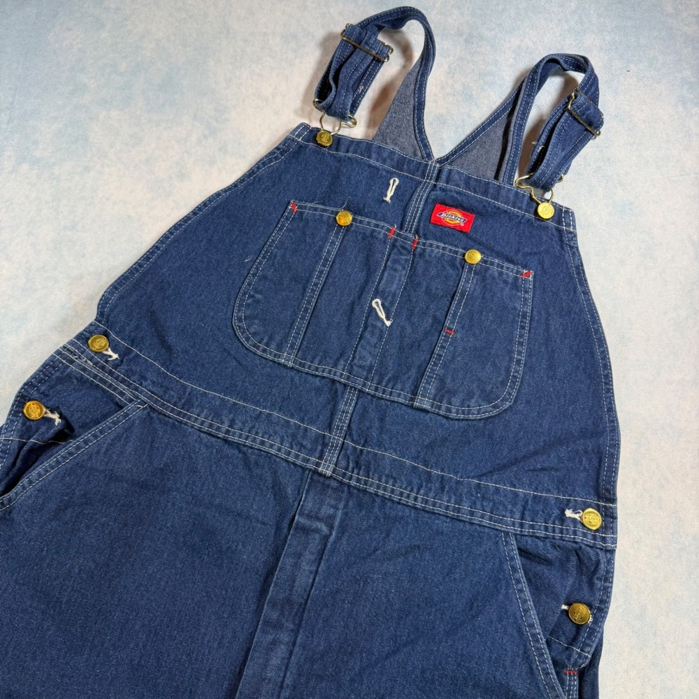Dickies Bib Overalls Mens 34x30 Blue Excellent Denim Carpenter Workwear DB100RNB